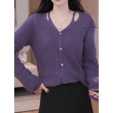 批发大码设计感镂空V领毛衣针织衫女秋冬新款胖mm显瘦遮肉内搭打底衫