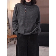 批发漂亮彩扣半高领针织衫女秋冬2025新款大码胖MM显瘦减龄打底衫上衣