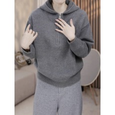 批发慵懒半拉链连帽长袖针织毛衣女2025秋冬大码胖mm显瘦宽松休闲上衣