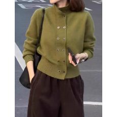 批发双排扣软糯立领毛衣<b class='q'>开衫</b>女2025秋冬新款大码胖MM时尚外搭针织上衣