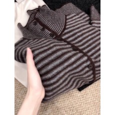 批发韩系复古条纹高领针织<b class='q'>开衫</b>毛衣女秋冬大码胖MM软糯气质百搭上衣潮