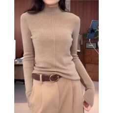 大码女装2025年秋冬新款韩系百搭显瘦修身设计感半高领长袖针织衫