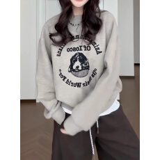批发<b class='q'>韩版</b>小狗印花圆领卫衣2025新款秋冬大码胖MM宽松百搭休闲<b class='q'>长袖</b>上衣