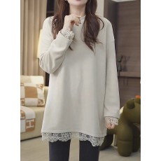 批发<b class='q'>蕾丝</b>德绒打底衫长袖<b class='q'>t</b><b class='q'>恤</b>女秋冬新款大码胖MM设计感宽松中长款上衣