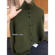 批发芥末绿韩系高领长袖<b class='q'>针织</b><b class='q'>开衫</b>女秋冬新款大码胖MM时髦显瘦保暖毛衣