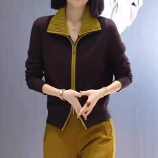批发蓝色高领毛衣外套女秋冬内搭<b class='q'>大码</b>胖MM高级感显瘦拉链针织开衫上衣