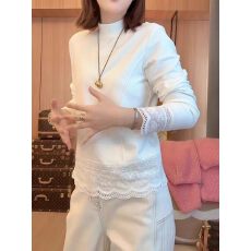 批发双面绒<b class='q'>蕾丝</b>拼接长袖T恤女秋冬新款大码胖mm半高领显瘦<b class='q'>打底衫</b>上衣