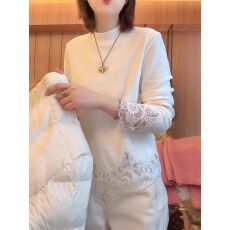 批发黑色<b class='q'>蕾丝</b>德绒<b class='q'>打底衫</b>女秋冬2025新款大码胖MM显瘦长袖内搭保暖上衣