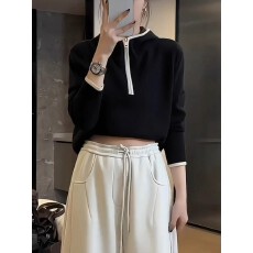 批发高级半拉链连帽<b class='q'>套头卫衣</b>女秋冬大码胖MM休闲拼色宽松显瘦长袖上衣