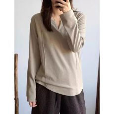 批发<b class='q'>大码</b>设计感V领德绒长袖T恤打底衫女秋冬新款胖mm显瘦宽松内搭上衣
