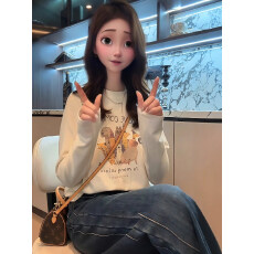 批发卡通印花长袖<b class='q'>t</b><b class='q'>恤</b>女2025新款秋冬大码胖MM宽松加绒内搭打底衫上衣