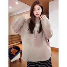 批发时尚休闲纯色长袖<b class='q'>女</b>款卫衣2025冬季大码胖MM宽松圆领套头显瘦上衣