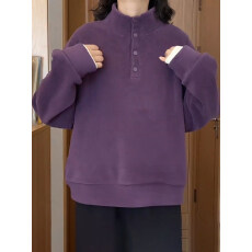 批发欧货半高领排扣<b class='q'>套头卫衣</b><b class='q'>女</b>秋冬季新款大码胖MM时尚宽松打底衫上衣