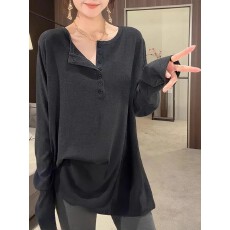 批发双面绒长袖t恤<b class='q'>打底衫</b>女2026早春新款<b class='q'>大码</b>胖MM遮肚宽松中长款上衣