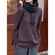 批发<b class='q'>大码</b>日系风条纹卷边长袖T恤女2026秋冬款胖mm显瘦减龄<b class='q'>打底衫</b>上衣