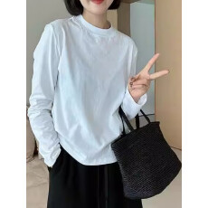 批发纯棉白色正肩长袖t恤<b class='q'>打底衫</b>女2026春季<b class='q'>大码</b>胖MM显瘦简约内搭上衣