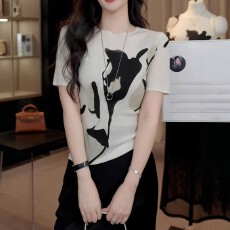批发大码国风水墨印花短袖T恤女夏季<b class='q'>胖</b><b class='q'>mm</b><b class='q'>小众</b>不撞款遮肚显瘦针织上衣
