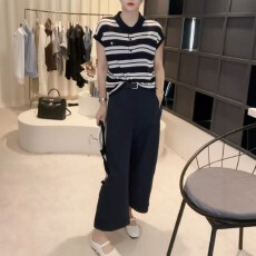 批发大码polo领条纹正肩短袖T恤女2026夏季新款<b class='q'>胖</b><b class='q'>mm</b><b class='q'>巨</b>遮肚子百搭上衣