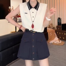 批发大码<b class='q'>胖</b><b class='q'>MM</b><b class='q'>撞色</b>polo领无袖坎肩背心女夏季外穿针织开衫韩系显瘦上衣