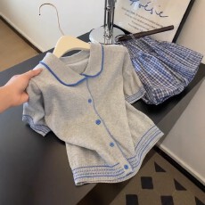 批发韩系灰蓝撞色polo翻领针织短袖T恤女夏大码<b class='q'>胖</b><b class='q'>MM</b><b class='q'>显瘦</b>遮肉正肩上衣