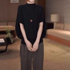 批发韩版半高领蝙蝠袖短袖针织衫女夏季大码胖MM时尚<b class='q'>宽松</b>显瘦减龄上衣