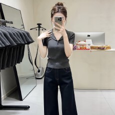 批发高级感Polo领短袖针织T恤女2026年夏季大码<b class='q'>胖</b>MM<b class='q'>百搭</b>显瘦气质上衣