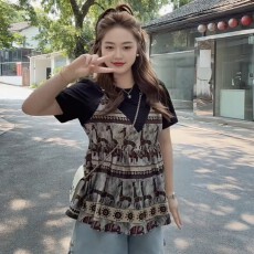 批发复古民族风假两件短袖T恤女2026<b class='q'>新款</b>夏季大码胖mm设计感小众上衣