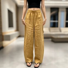 批发夏季弯刀休闲裤女2026年新款<b class='q'>大码</b>胖mm松紧腰宽松显瘦直筒阔腿<b class='q'>长裤</b>