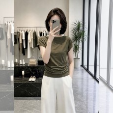 批发欧货高级感一字肩短袖<b class='q'>T</b><b class='q'>恤</b><b class='q'>女</b>2026夏季大码胖MM独特绝美掐腰小上衣