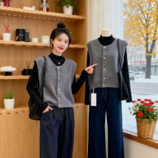 批发小香风针织马甲外套女秋季2026新款大码胖MM洋气外穿时尚背心马夹