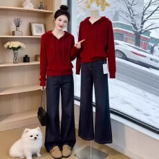 批发老钱风气质连帽套头毛衣女2026秋季大码胖MM宽松软糯针织帽<b class='q'>衫</b>上衣