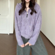 批发大码<b class='q'>马海毛</b>连帽毛衣外套女款2026新款秋季慵懒高级感针织<b class='q'>开衫</b>上衣