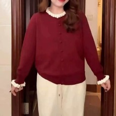 批发韩版气质撞色毛衣针织开衫女2026秋季<b class='q'>大码</b>胖MM独特漂亮巨好看上衣