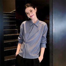 批发复古小众别致纯棉<b class='q'>衬衫</b>女秋季大码胖MM不规则宽松显瘦长袖<b class='q'>衬衣</b>上衣