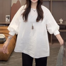 批发法式<b class='q'>气质</b>简约纯棉灯笼袖<b class='q'>衬衫</b>女2026秋季大码胖MM宽松休闲百搭上衣