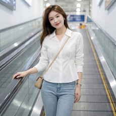 批发韩版气质通勤显瘦纯棉衬衫<b class='q'>女装</b>秋季<b class='q'>大码</b>胖MM时尚收腰百搭衬衣上衣