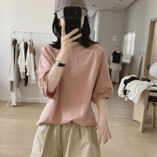 批发韩版宽松五分<b class='q'>袖</b>t恤女夏季2026新款大码胖MM显瘦洋气简约百搭<b class='q'>上衣</b>