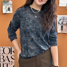 批发韩系圆领复古晕染长袖t恤女2026秋季<b class='q'>大码</b>胖mm显瘦内搭打底衫上衣