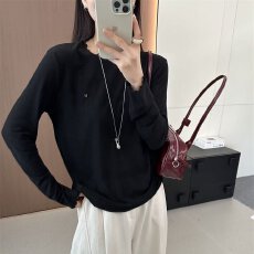 批发韩系设计感圆领木耳边长袖t恤女秋季<b class='q'>大码</b>胖MM显瘦内搭打底衫上衣