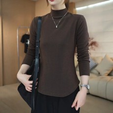 批发高级感半高领长袖T恤女2026秋季<b class='q'>大码</b>胖mm修身显瘦内搭打底衫上衣