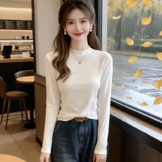 批发<b class='q'>大码</b>正肩修身显瘦百搭打底衫上衣女2026新款秋季胖MM内搭长袖t恤