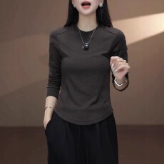 批发欧货纯棉圆领长袖t恤女2026秋季新款<b class='q'>大码</b>胖MM修身打底衫内搭上衣
