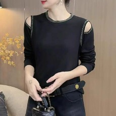 批发欧货烫钻纯棉长袖T恤女秋季2026新款<b class='q'>大码</b>胖MM洋气内搭打底衫上衣
