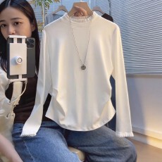 批发<b class='q'>大码</b>洋气蕾丝拼接纯棉长袖T恤女2026秋季胖mm收腰打底衫内搭上衣