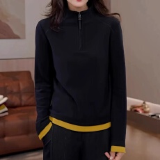 批发韩版撞色半拉链卫衣长袖打底衫<b class='q'>女</b>2026秋季大码胖MM内搭双面绒上衣