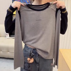 批发欧货撞色纯棉长袖t恤女内搭2026早秋大码胖MM休闲显瘦打底衫上衣