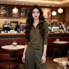 批发半拉链连帽撞色长袖t恤女2026早秋季<b class='q'>大码</b>胖mm显瘦内搭打底衫上衣