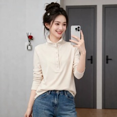 批发<b class='q'>大码</b>胖MM半开扣长袖打底衫女秋季内搭2026新款设计感显瘦宽松上衣