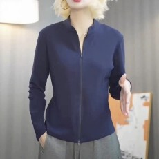批发2026早秋新款拉链立领<b class='q'>开衫</b>外套女<b class='q'>大码</b>胖MM修身设计感时尚洋气上衣