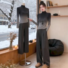 批发高级感气质高领长袖打底衫女226秋<b class='q'>大码</b>胖MM独特修身内搭长袖上衣